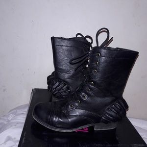 Ruffle detail black combat boot